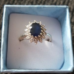 Ring 14k white gold blue Sapphire & Diamond